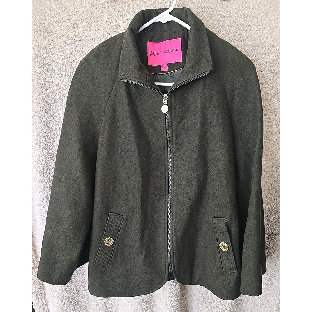 Betsey Johnson Women's M Wool Blend Pea Coat Jacket Full-zip Fall Gold Buttons